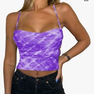 Backless lace up marble purple top